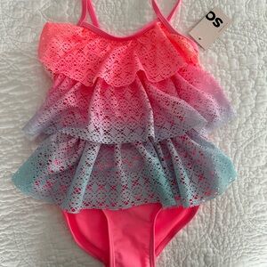 Neon pastels Pink blue SO New Ruffled Swimsuit tankini set 7/8 girls